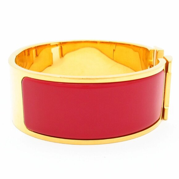 HERMES Clic Clac H Gold Red Hardware Patent Leather Bangle - Picture 8 of 11